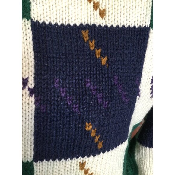 Vintage St Johns Bay Checkerboard Knit Grandpa Sweater Cable Knit Mens L - Picture 4 of 14